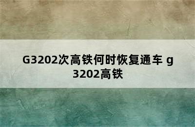 G3202次高铁何时恢复通车 g3202高铁